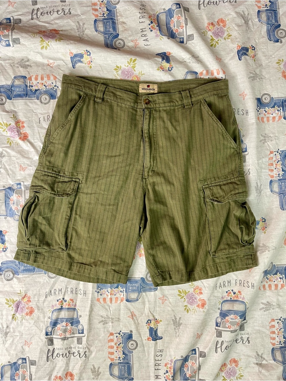 Woolrich Vintage 90s Grunge Olive Green Striped Cargo Shorts Men’s Size 36